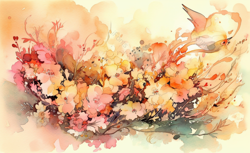 水彩唯美氛围花朵绽放背景图,插画/手绘图,插画/手绘图库,插画/手绘图下载,插画/手绘